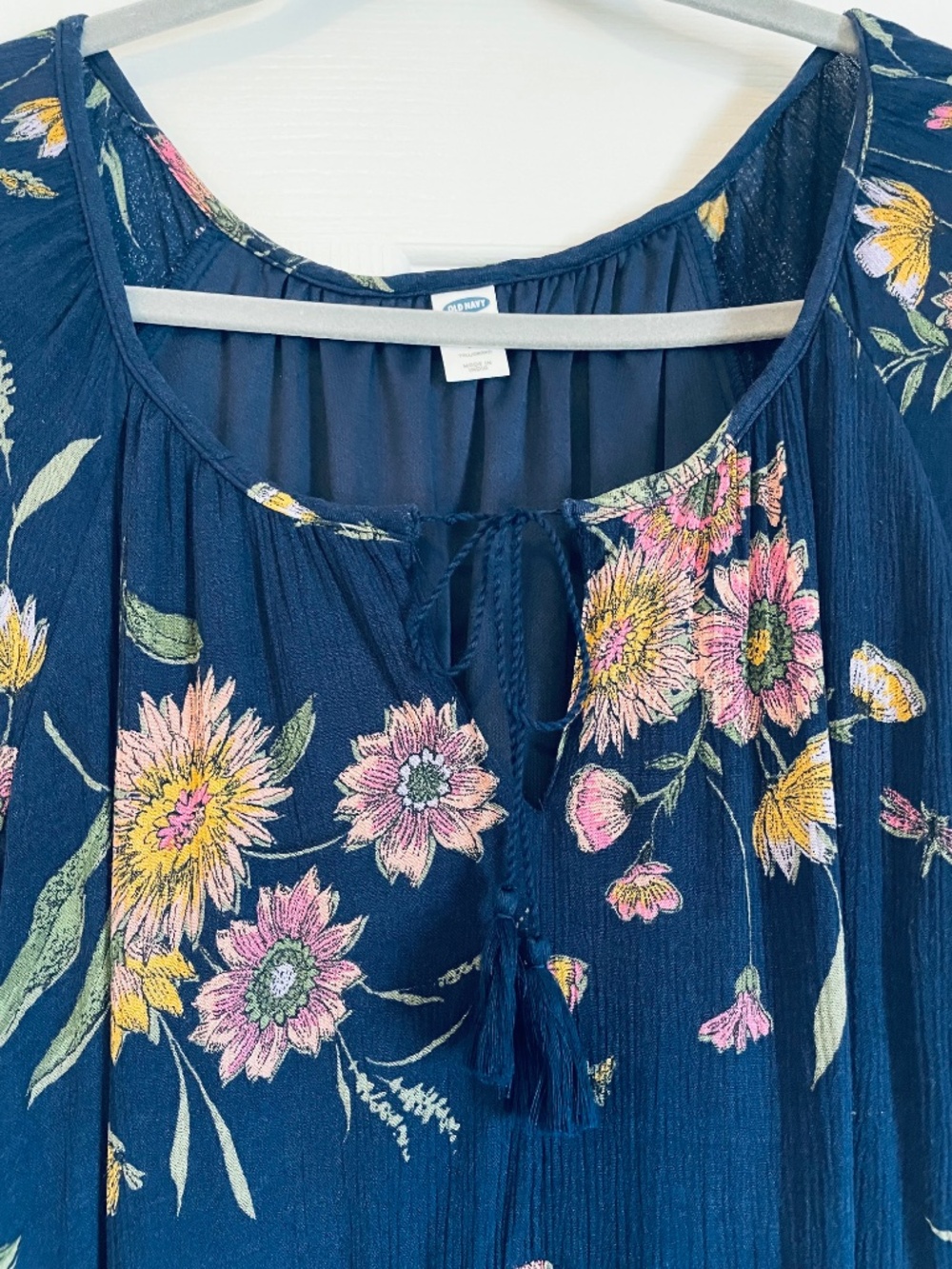 Old Navy Boho Cottagecore Peasant Style Whimsical Navy Floral Dress, Size XL - Picture 3 of 13